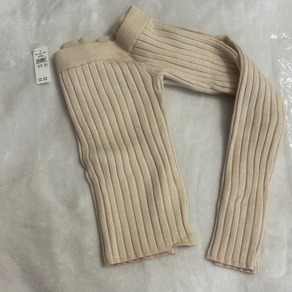 Aerie Ribbed Knit Cropped Off The Shoulder Sweater Tan